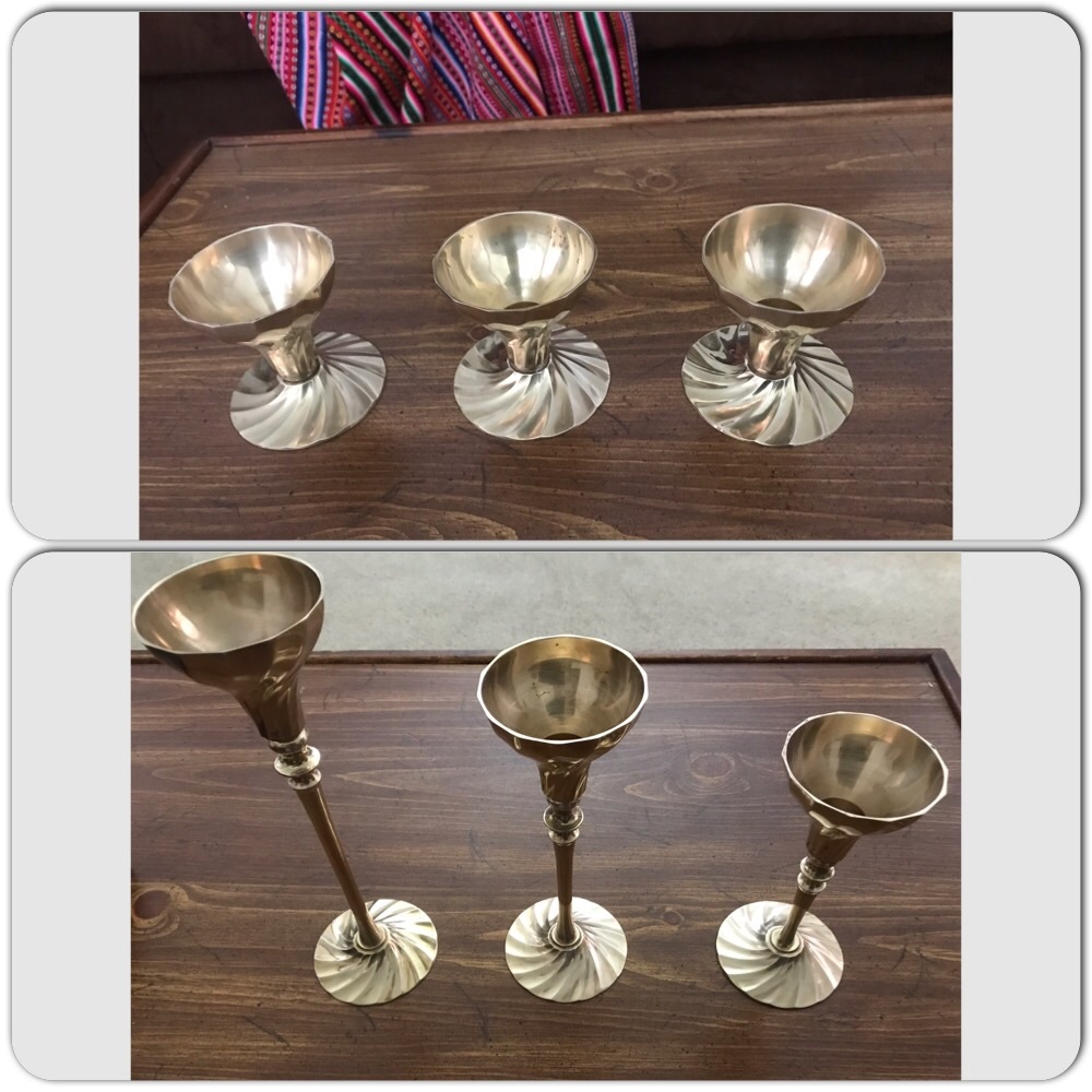 3 SOLID BRASS CANDLE HOLES, YOU CAN MODIFY TO SMALL OR TALL